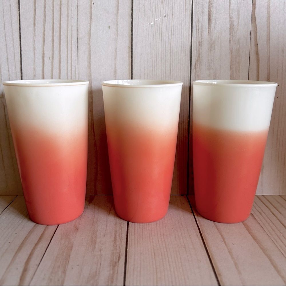 Set of 3 Hazel Atlas Moderntone Platonite Tumblers Glasses Ombre Pink VTG RARE